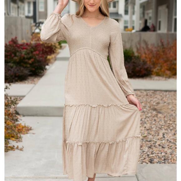 HAYDEN Los Angeles Size LARGE (8-12) Dianna Taupe Textured Maxi Dress NWT - Picture 1 of 8